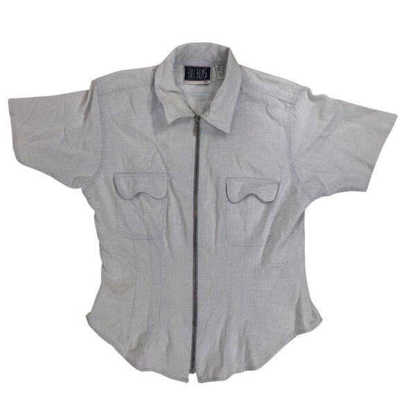 Vintage 90s Bill Blass Womens Plaid Short Sleeve Zip Up Cotton Blouse / Small - Picture 4 of 9